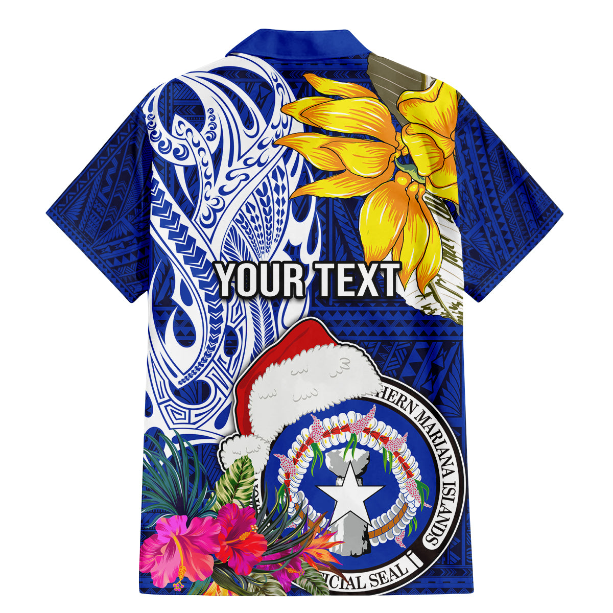 Custom Northern Mariana Islands Christmas Family Matching Mermaid Dress and Hawaiian Shirt Funny Santa Hug Latte Stone Ylang-ylang and Polynesia Pattern Blue LT03 - Polynesian Pride