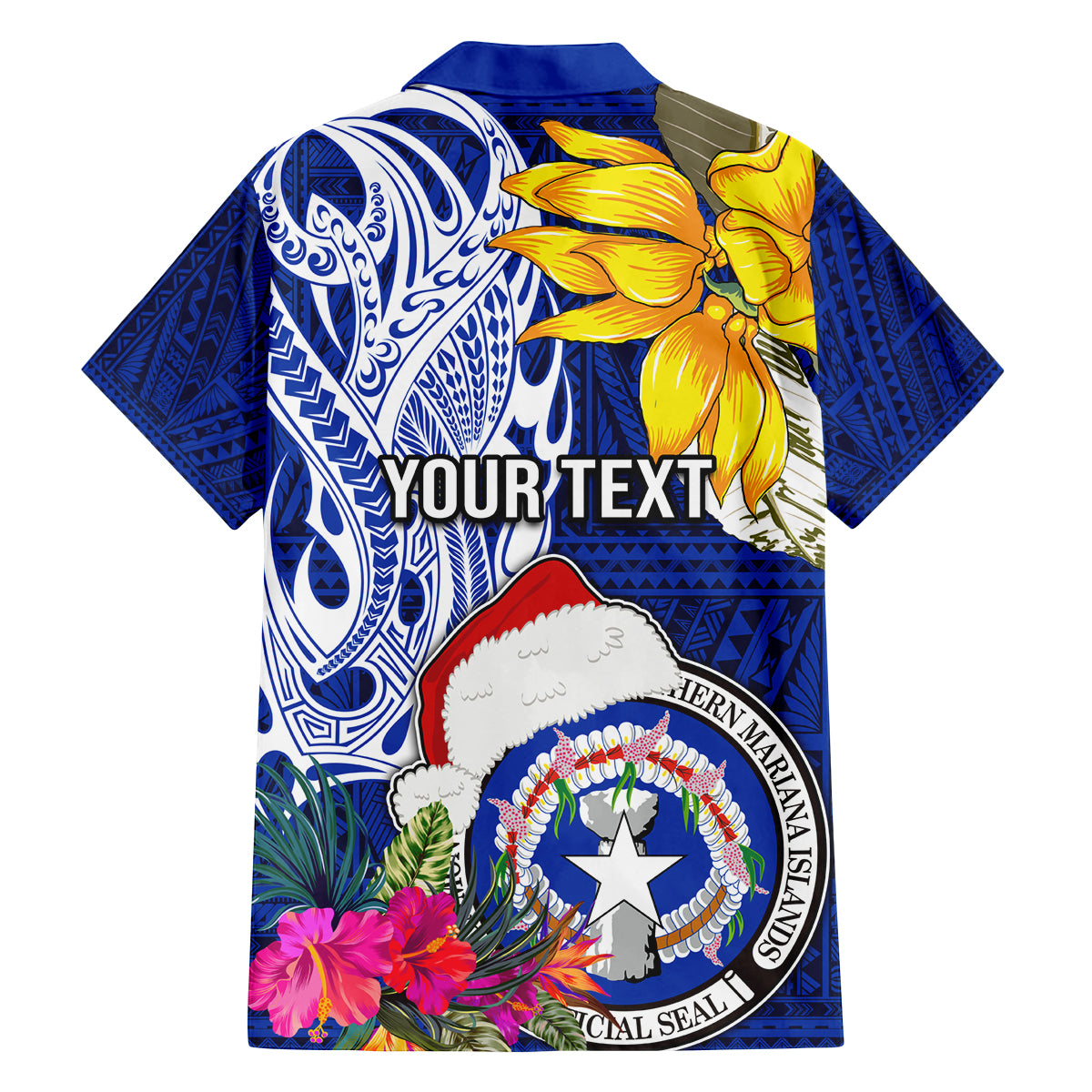 Custom Northern Mariana Islands Christmas Family Matching Puletasi Dress and Hawaiian Shirt Funny Santa Hug Latte Stone Ylang-ylang and Polynesia Pattern Blue LT03 - Polynesian Pride