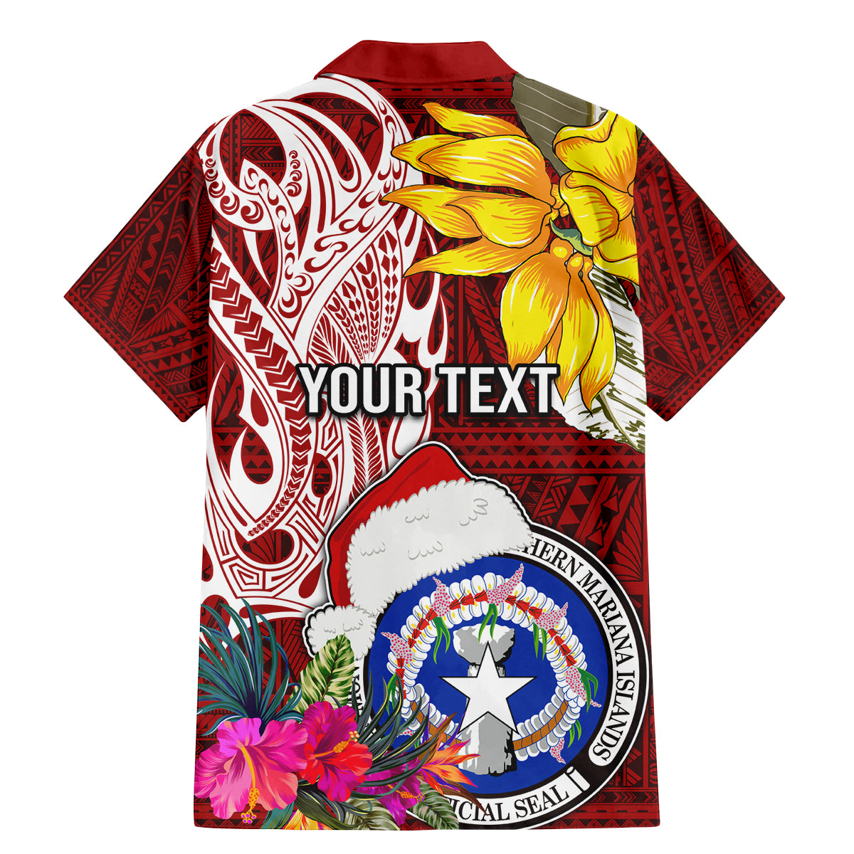 Custom Northern Mariana Islands Christmas Family Matching Mermaid Dress and Hawaiian Shirt Funny Santa Hug Latte Stone Ylang-ylang and Polynesia Pattern Red LT03 - Polynesian Pride