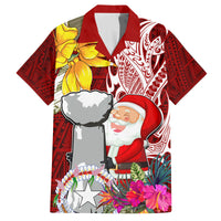 Custom Northern Mariana Islands Christmas Family Matching Off Shoulder Long Sleeve Dress and Hawaiian Shirt Funny Santa Hug Latte Stone Ylang-ylang and Polynesia Pattern Red LT03 Dad's Shirt - Short Sleeve Red - Polynesian Pride