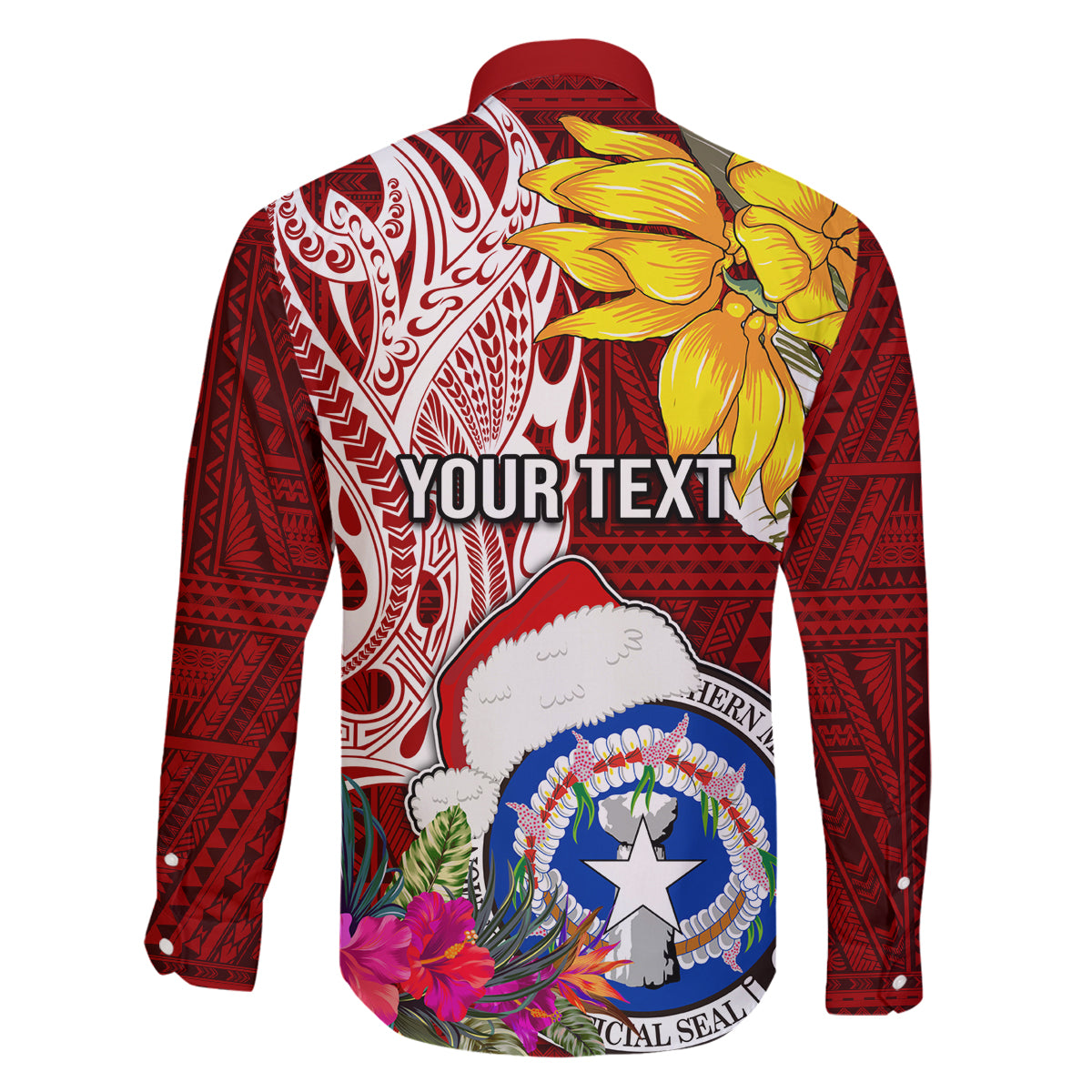 Custom Northern Mariana Islands Christmas Family Matching Off Shoulder Maxi Dress and Hawaiian Shirt Funny Santa Hug Latte Stone Ylang-ylang and Polynesia Pattern Red LT03 - Polynesian Pride