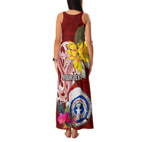 Custom Northern Mariana Islands Christmas Family Matching Tank Maxi Dress and Hawaiian Shirt Funny Santa Hug Latte Stone Ylang-ylang and Polynesia Pattern Red LT03 - Polynesian Pride