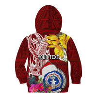 Custom Northern Mariana Islands Christmas Kid Hoodie Funny Santa Hug Latte Stone Ylang-ylang and Polynesia Pattern Red LT03 - Polynesian Pride