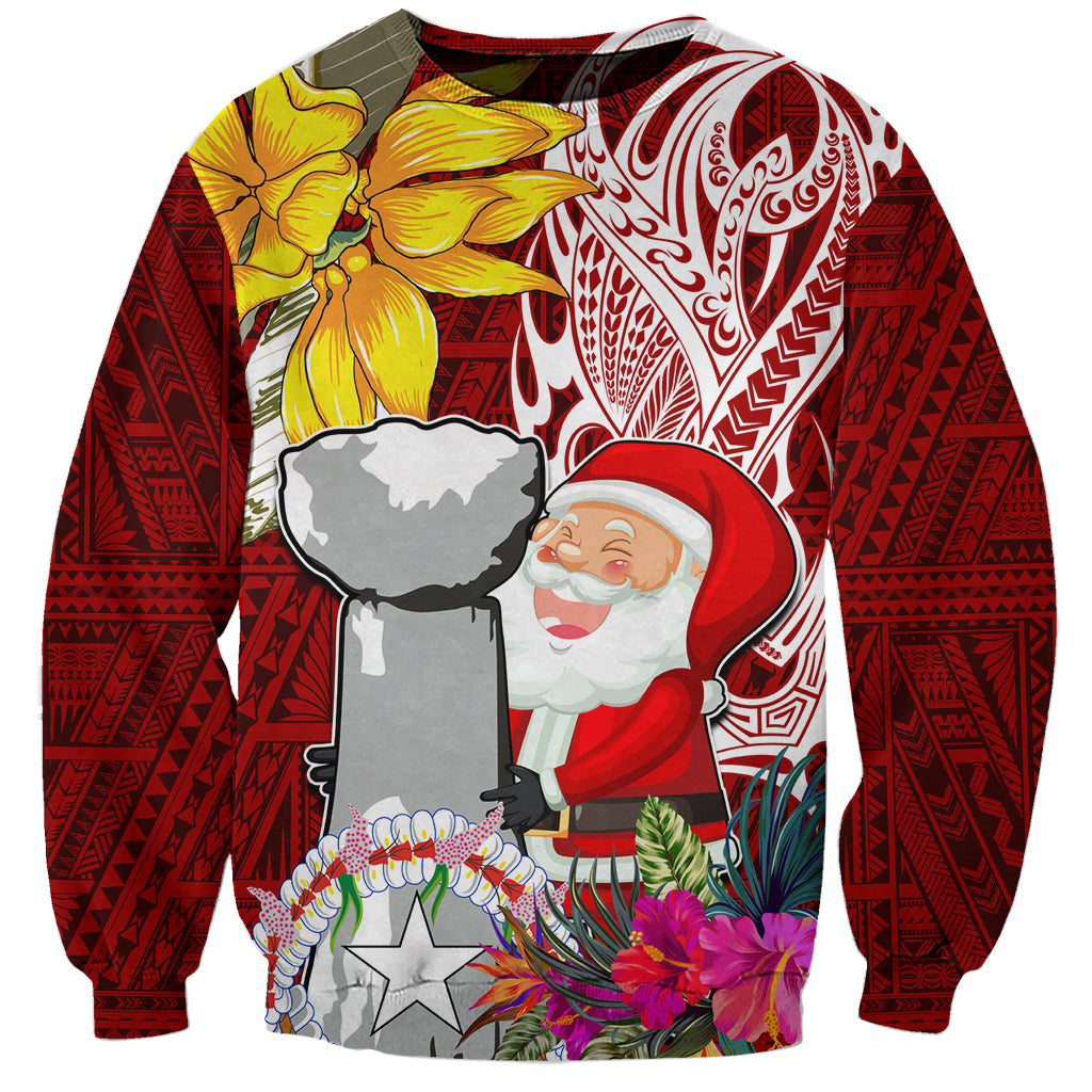 Custom Northern Mariana Islands Christmas Sweatshirt Funny Santa Hug Latte Stone Ylang-ylang and Polynesia Pattern Red LT03 Unisex Red - Polynesian Pride