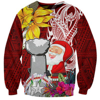 Custom Northern Mariana Islands Christmas Sweatshirt Funny Santa Hug Latte Stone Ylang-ylang and Polynesia Pattern Red LT03 Unisex Red - Polynesian Pride