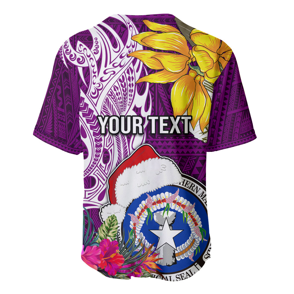 Custom Northern Mariana Islands Christmas Baseball Jersey Funny Santa Hug Latte Stone Ylang-ylang and Polynesia Pattern Pink LT03 - Polynesian Pride