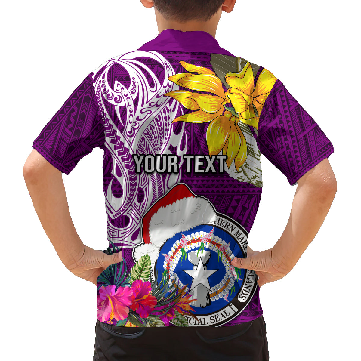 Custom Northern Mariana Islands Christmas Family Matching Puletasi Dress and Hawaiian Shirt Funny Santa Hug Latte Stone Ylang-ylang and Polynesia Pattern Pink LT03 - Polynesian Pride