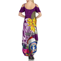 Custom Northern Mariana Islands Christmas Summer Maxi Dress Funny Santa Hug Latte Stone Ylang-ylang and Polynesia Pattern Pink LT03 - Polynesian Pride