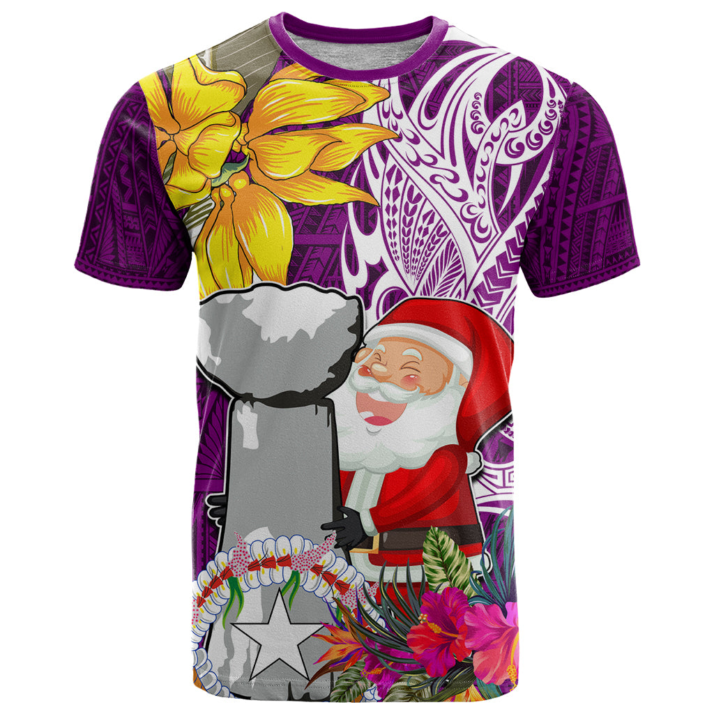 Custom Northern Mariana Islands Christmas T Shirt Funny Santa Hug Latte Stone Ylang-ylang and Polynesia Pattern Pink LT03 Pink - Polynesian Pride