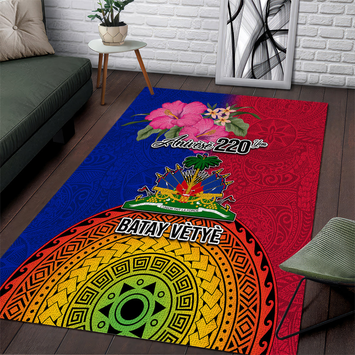 Haiti Battle of Vertieres Area Rug The Haitian Revolution 220th Anniversary Polynesian Style LT03 Red - Polynesian Pride