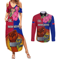 Haiti Battle of Vertieres Couples Matching Summer Maxi Dress and Long Sleeve Button Shirt The Haitian Revolution 220th Anniversary Polynesian Style LT03 Red - Polynesian Pride