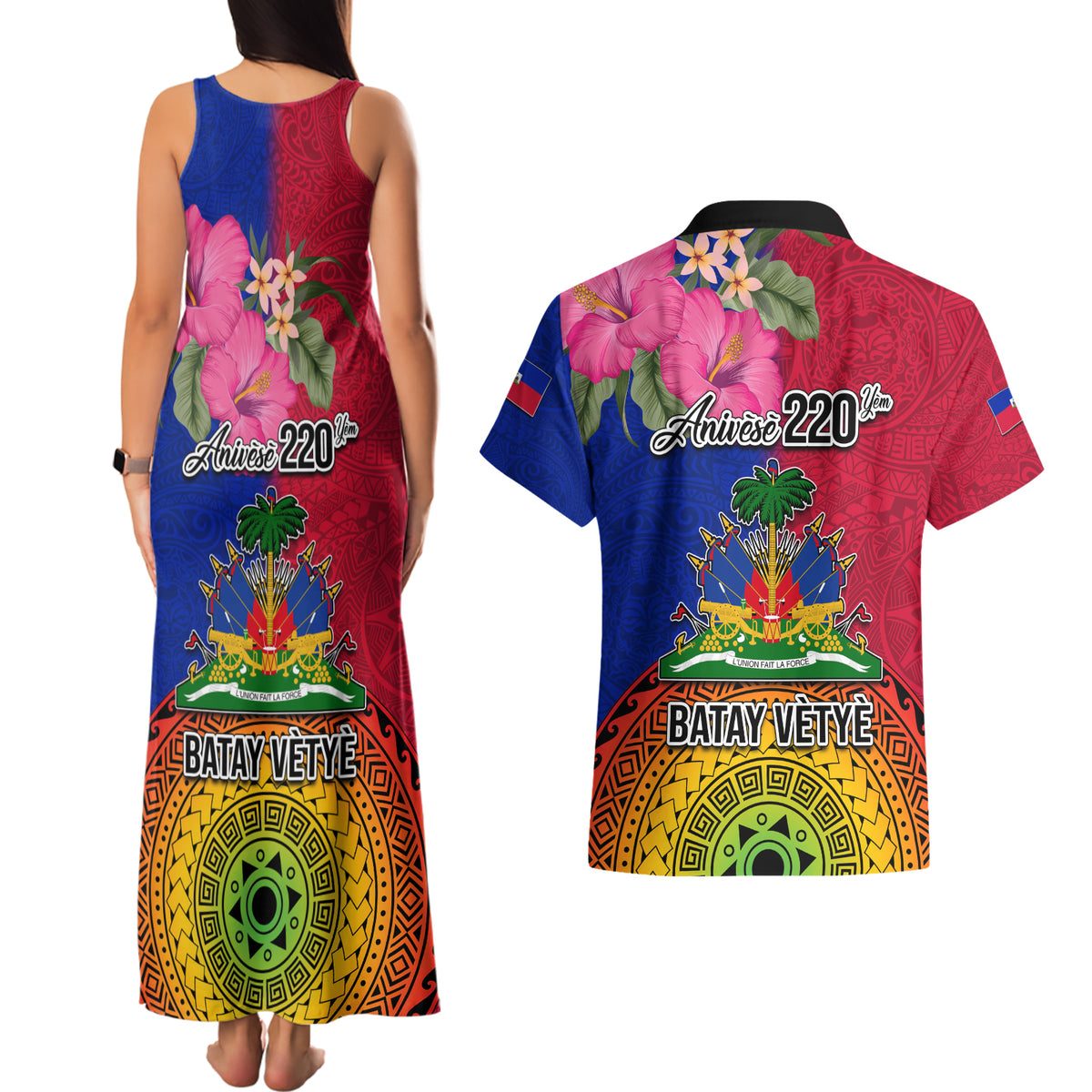 Haiti Battle of Vertieres Couples Matching Tank Maxi Dress and Hawaiian Shirt The Haitian Revolution 220th Anniversary Polynesian Style LT03 - Polynesian Pride