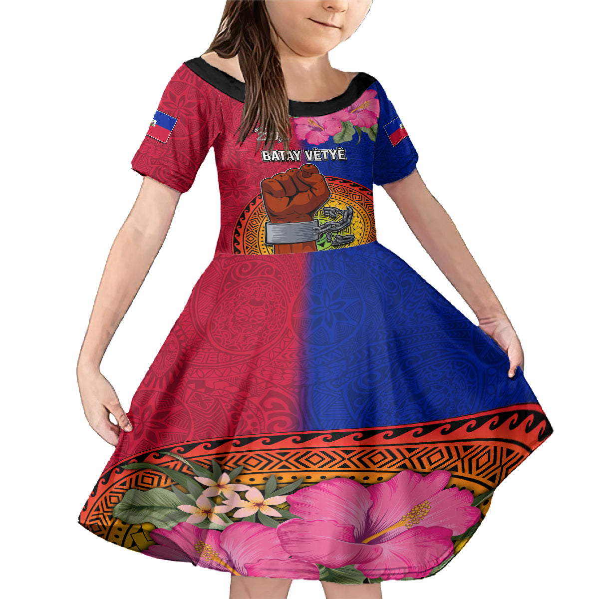 Haiti Battle of Vertieres Family Matching Mermaid Dress and Hawaiian Shirt The Haitian Revolution 220th Anniversary Polynesian Style LT03 Daughter's Dress Red - Polynesian Pride