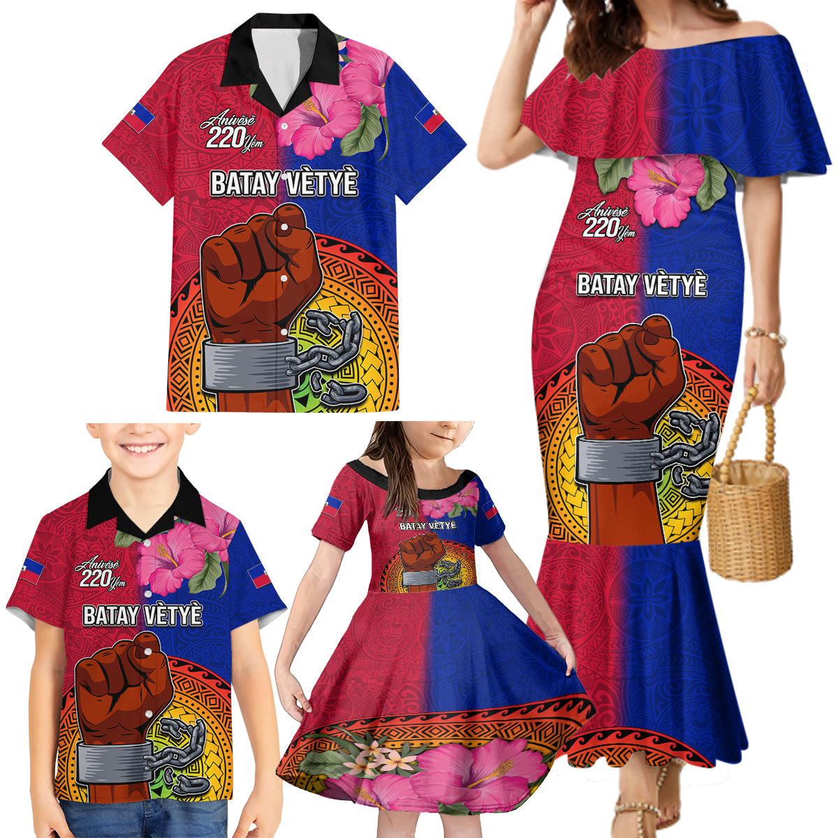 Haiti Battle of Vertieres Family Matching Mermaid Dress and Hawaiian Shirt The Haitian Revolution 220th Anniversary Polynesian Style LT03 - Polynesian Pride