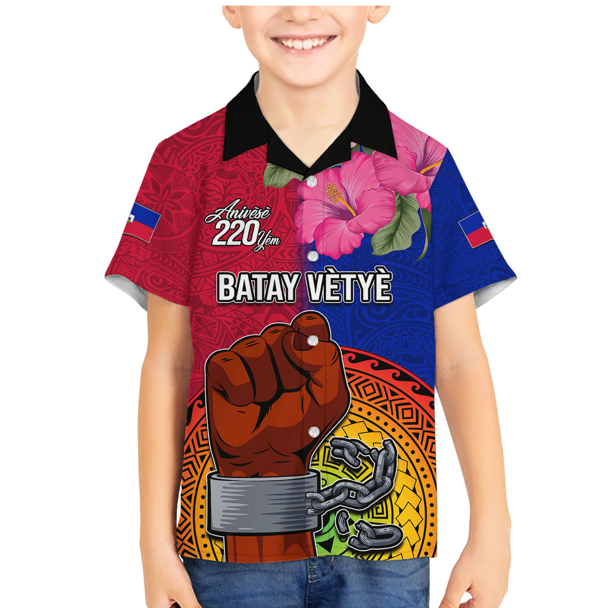 Haiti Battle of Vertieres Family Matching Mermaid Dress and Hawaiian Shirt The Haitian Revolution 220th Anniversary Polynesian Style LT03 Son's Shirt Red - Polynesian Pride