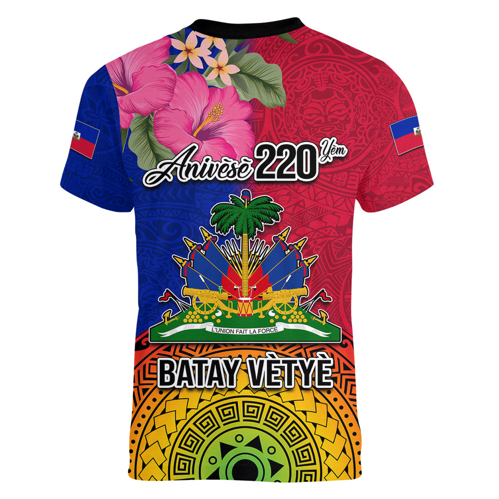 Haiti Battle of Vertieres Women V Neck T Shirt The Haitian Revolution 220th Anniversary Polynesian Style LT03 - Polynesian Pride