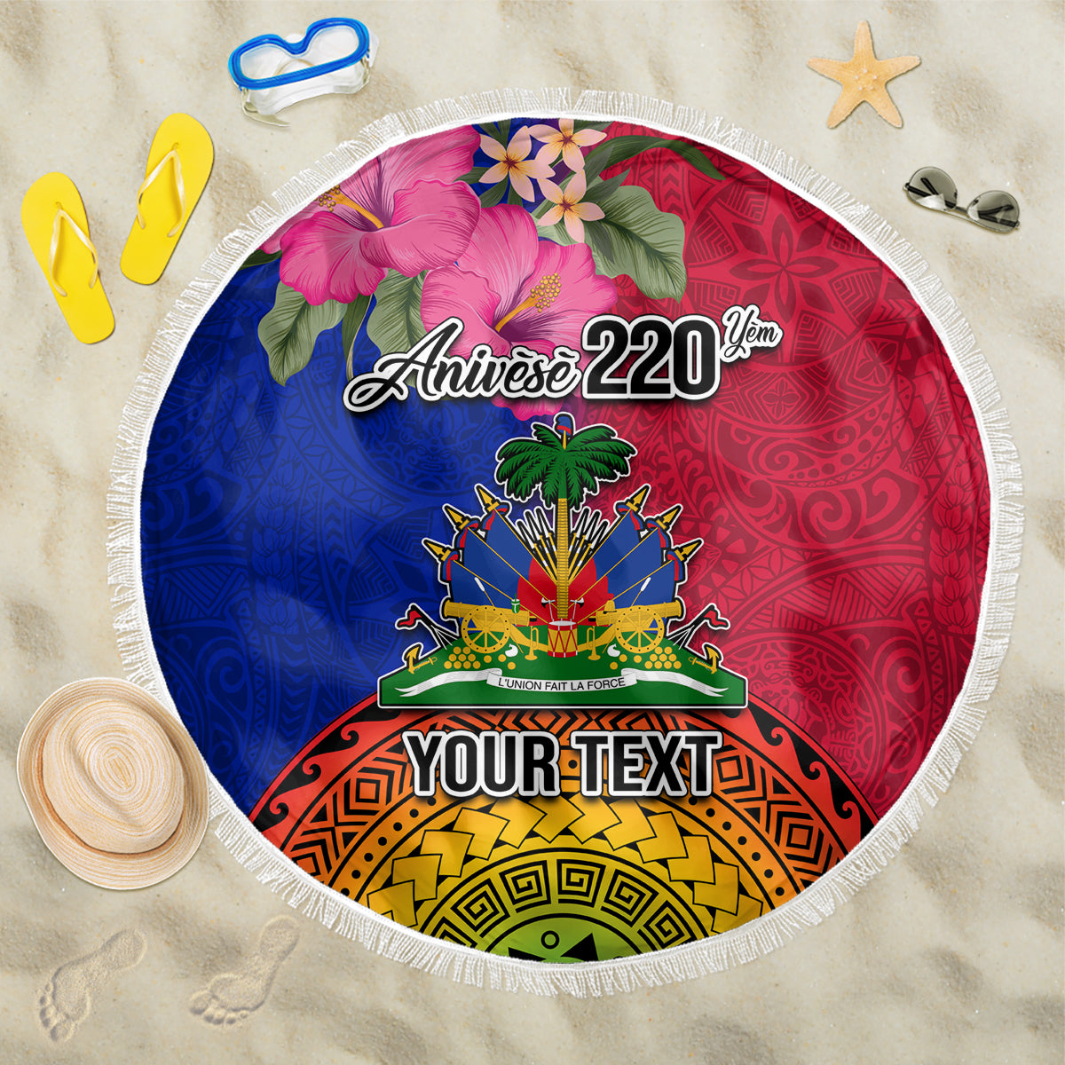 Personalised Haiti Battle of Vertieres Beach Blanket The Haitian Revolution 220th Anniversary Polynesian Style LT03 One Size 150cm Red - Polynesian Pride