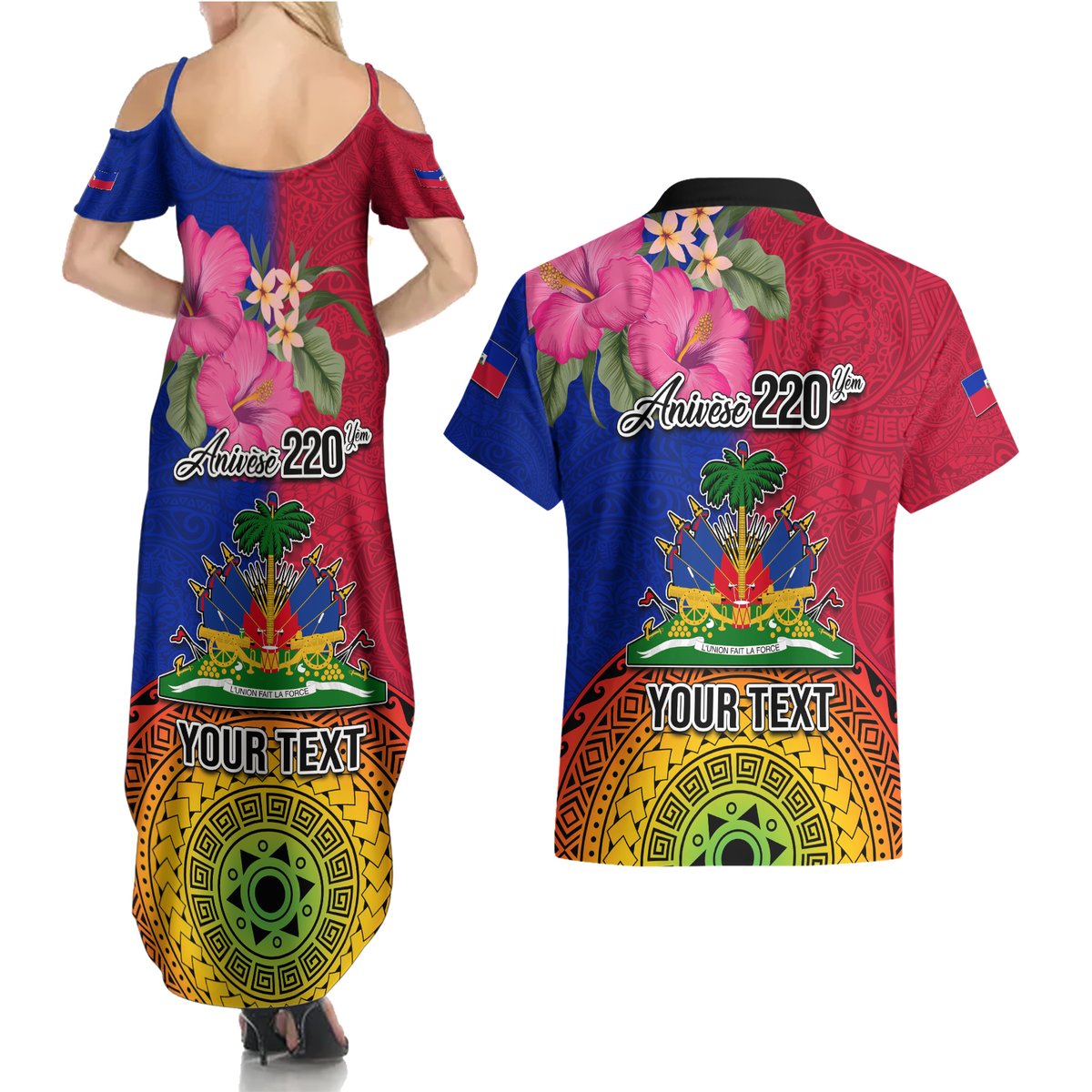Personalised Haiti Battle of Vertieres Couples Matching Summer Maxi Dress and Hawaiian Shirt The Haitian Revolution 220th Anniversary Polynesian Style LT03 - Polynesian Pride