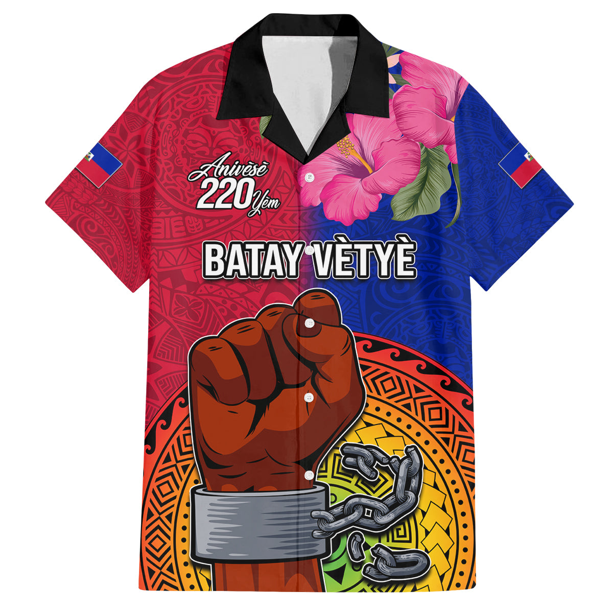 Personalised Haiti Battle of Vertieres Family Matching Puletasi Dress and Hawaiian Shirt The Haitian Revolution 220th Anniversary Polynesian Style LT03 Dad's Shirt - Short Sleeve Red - Polynesian Pride