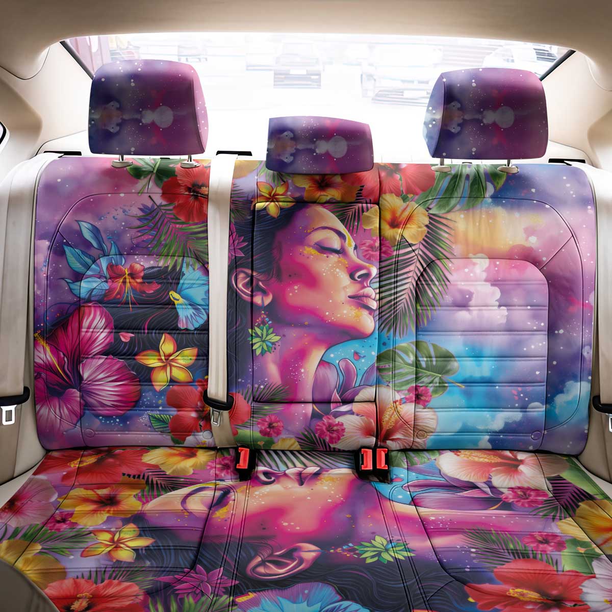 Polynesian Women Back Car Seat Cover Tropical Plant - Vibrant Surreal Dreamscape Vibe