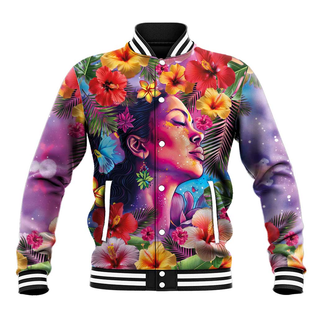 Polynesian Women Baseball Jacket Tropical Plant - Vibrant Surreal Dreamscape Vibe