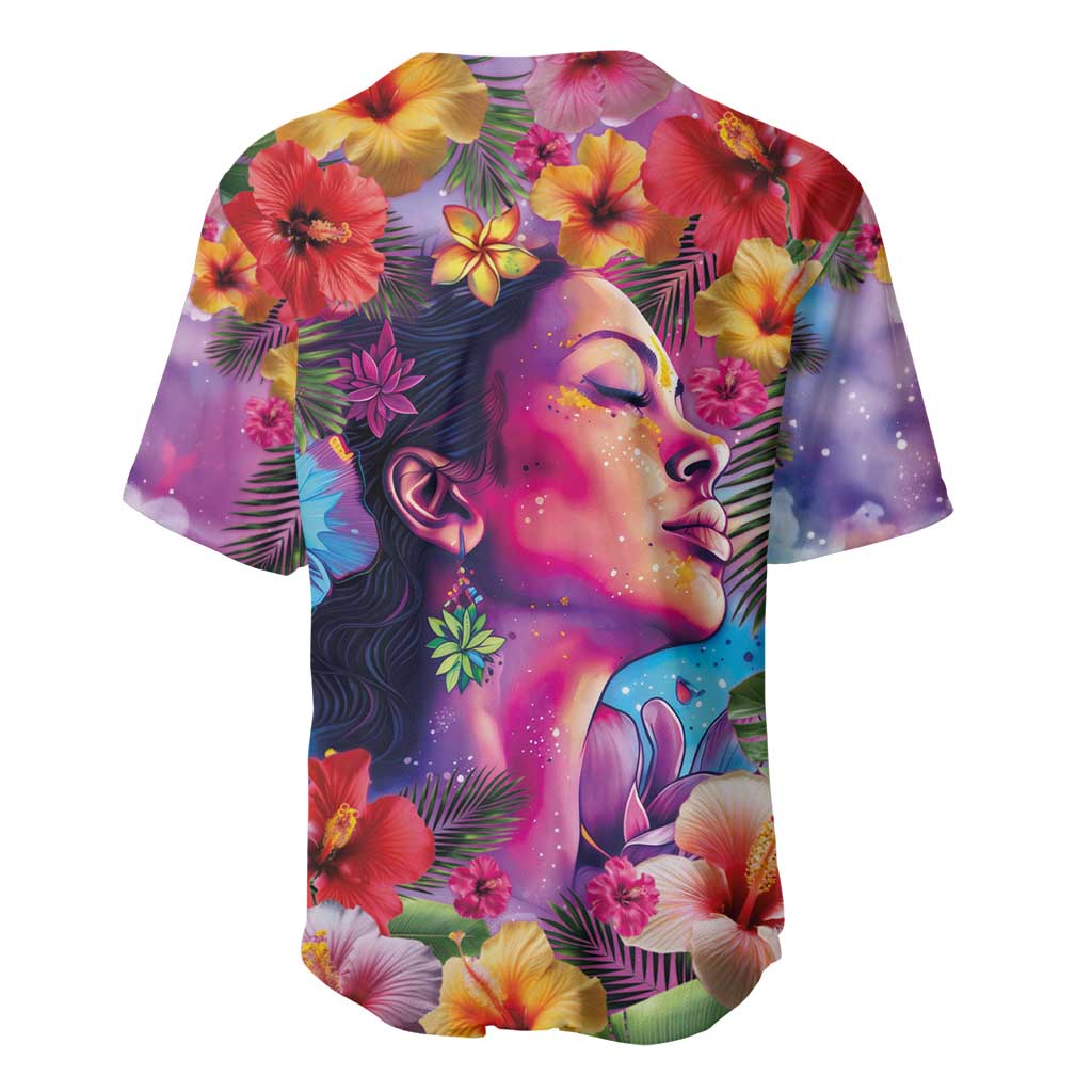 Polynesian Women Baseball Jersey Tropical Plant - Vibrant Surreal Dreamscape Vibe