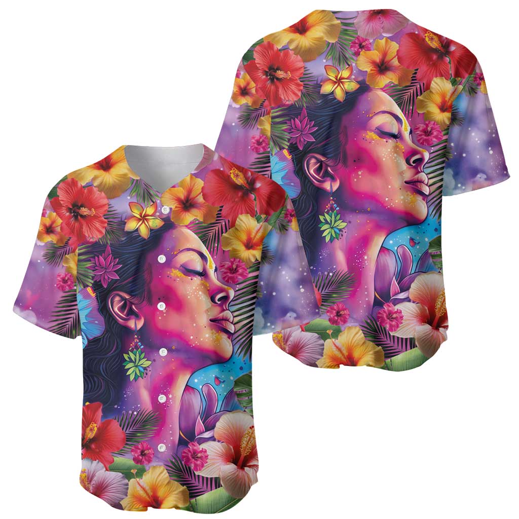 Polynesian Women Baseball Jersey Tropical Plant - Vibrant Surreal Dreamscape Vibe