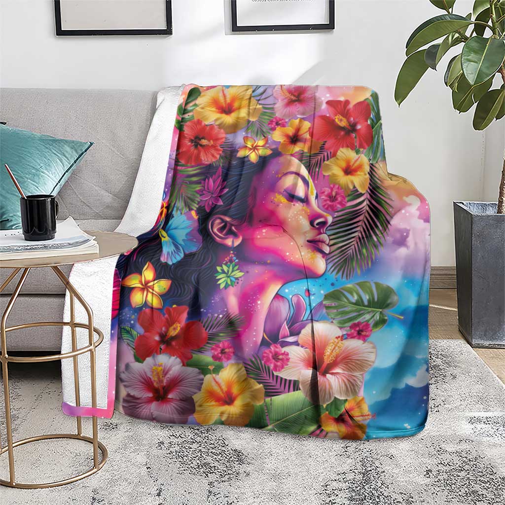 Polynesian Women Blanket Tropical Plant - Vibrant Surreal Dreamscape Vibe
