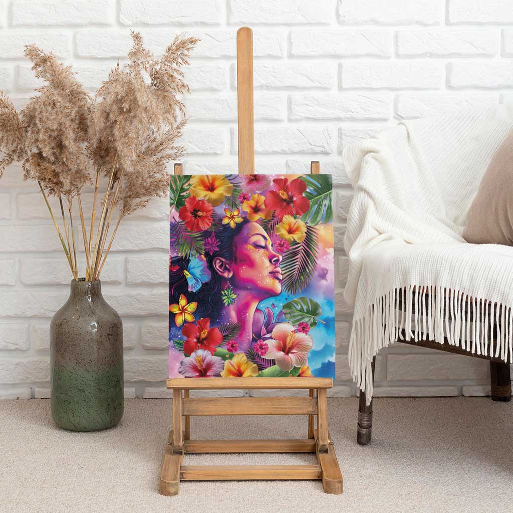 Polynesian Women Canvas Wall Art Tropical Plant - Vibrant Surreal Dreamscape Vibe