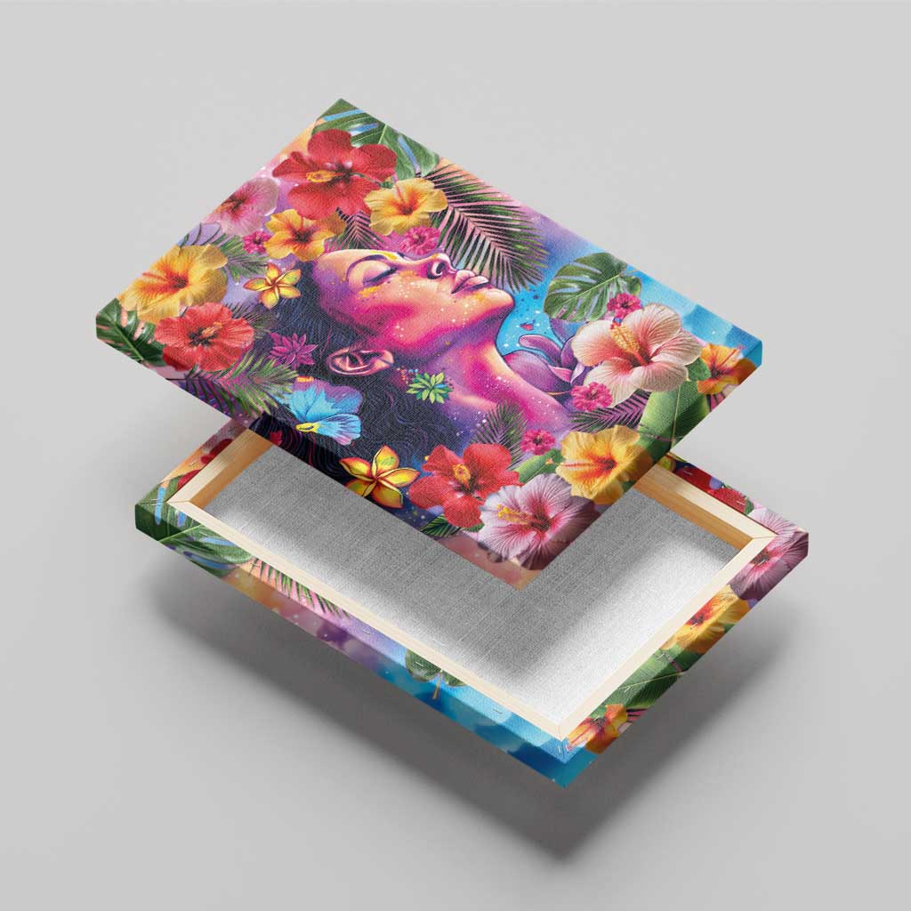 Polynesian Women Canvas Wall Art Tropical Plant - Vibrant Surreal Dreamscape Vibe