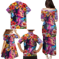 Polynesian Women Family Matching Puletasi and Hawaiian Shirt Tropical Plant - Vibrant Surreal Dreamscape Vibe