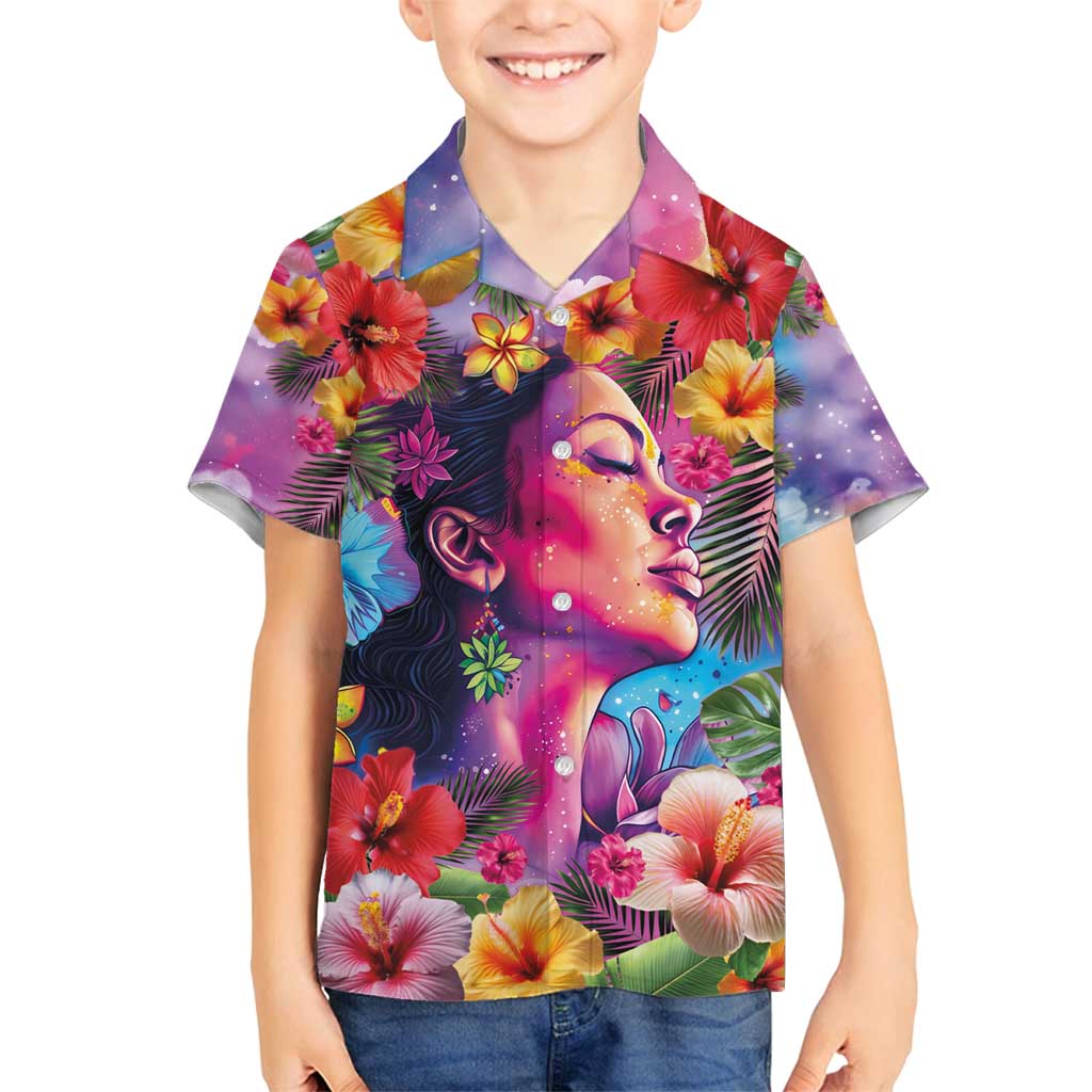 Polynesian Women Family Matching Puletasi and Hawaiian Shirt Tropical Plant - Vibrant Surreal Dreamscape Vibe