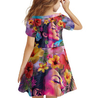 Polynesian Women Family Matching Short Sleeve Bodycon Dress and Hawaiian Shirt Tropical Plant - Vibrant Surreal Dreamscape Vibe