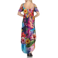 Polynesian Women Family Matching Summer Maxi Dress and Hawaiian Shirt Tropical Plant - Vibrant Surreal Dreamscape Vibe