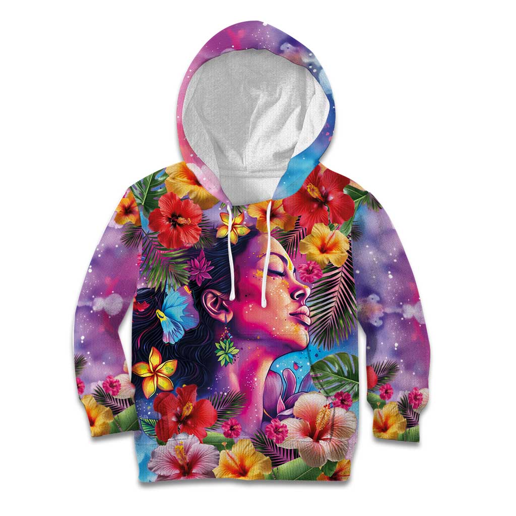 Polynesian Women Kid Hoodie Tropical Plant - Vibrant Surreal Dreamscape Vibe