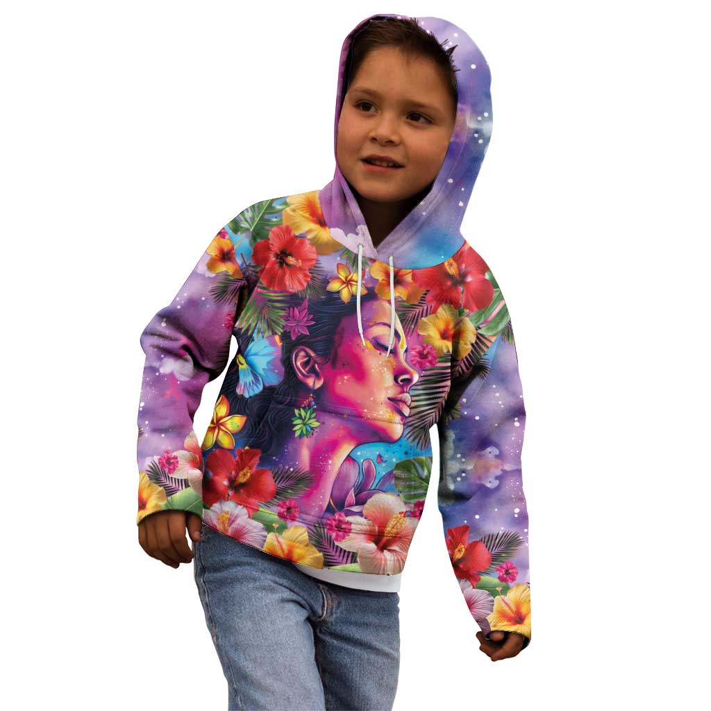 Polynesian Women Kid Hoodie Tropical Plant - Vibrant Surreal Dreamscape Vibe