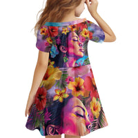 Polynesian Women Kid Short Sleeve Dress Tropical Plant - Vibrant Surreal Dreamscape Vibe