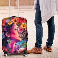 Polynesian Women Luggage Cover Tropical Plant - Vibrant Surreal Dreamscape Vibe