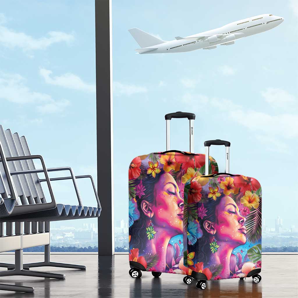 Polynesian Women Luggage Cover Tropical Plant - Vibrant Surreal Dreamscape Vibe