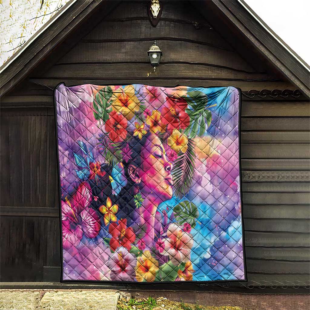 Polynesian Women Quilt Tropical Plant - Vibrant Surreal Dreamscape Vibe