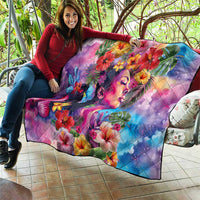 Polynesian Women Quilt Tropical Plant - Vibrant Surreal Dreamscape Vibe