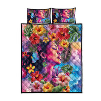 Polynesian Women Quilt Bed Set Tropical Plant - Vibrant Surreal Dreamscape Vibe