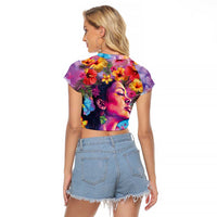 Polynesian Women Raglan Cropped T Shirt Tropical Plant - Vibrant Surreal Dreamscape Vibe