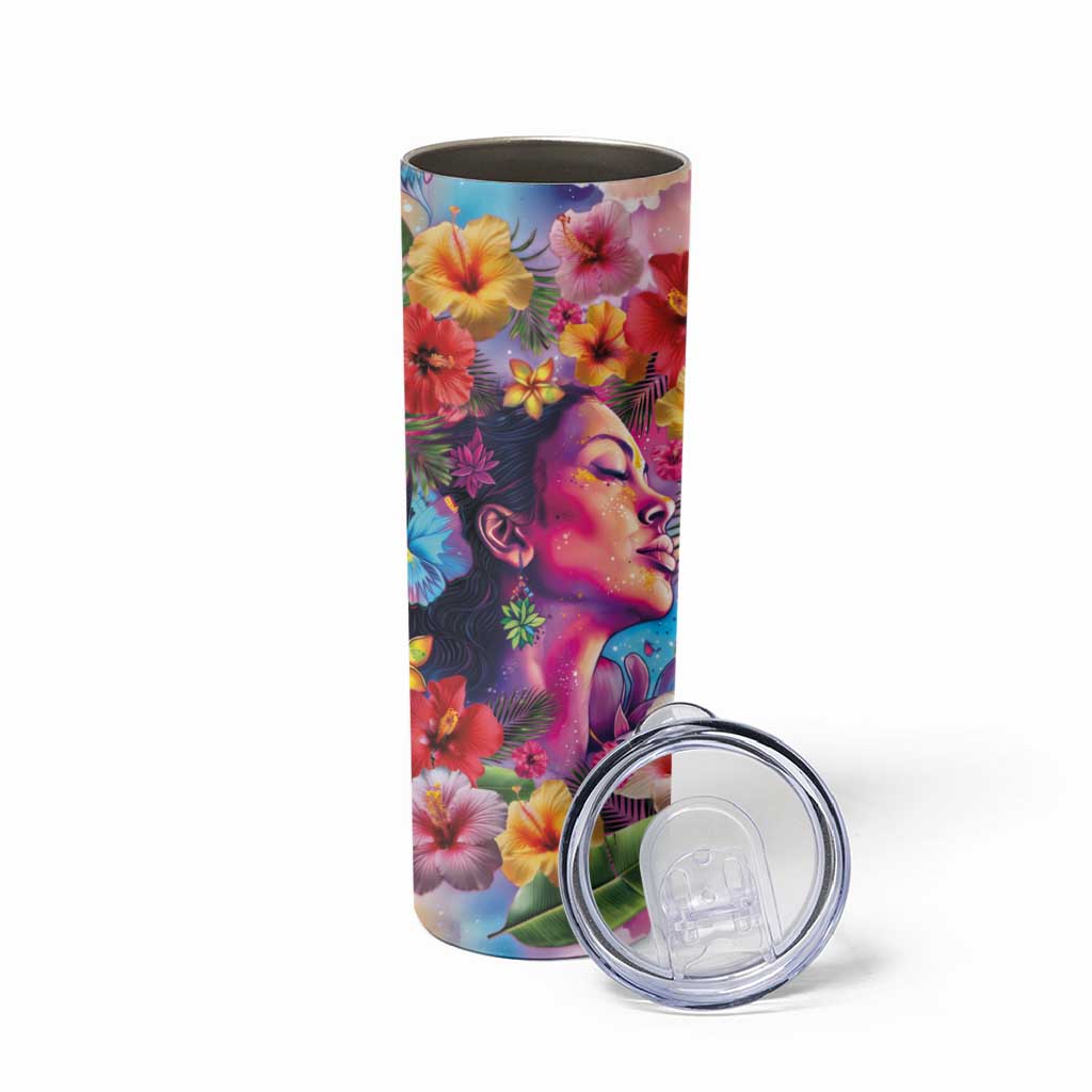 Polynesian Women Skinny Tumbler Tropical Plant - Vibrant Surreal Dreamscape Vibe