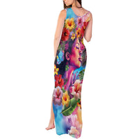 Polynesian Women Tank Maxi Dress Tropical Plant - Vibrant Surreal Dreamscape Vibe