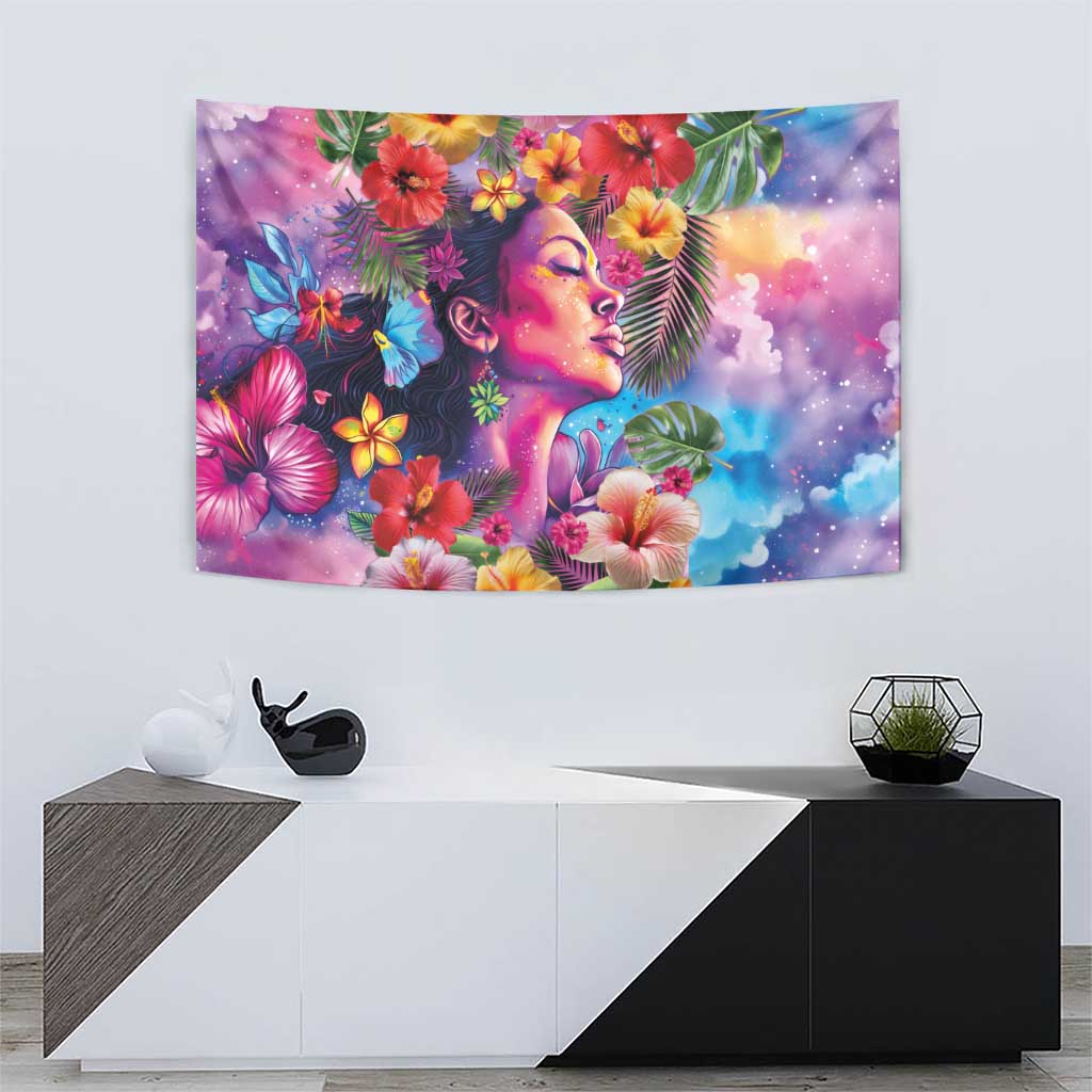 Polynesian Women Tapestry Tropical Plant - Vibrant Surreal Dreamscape Vibe