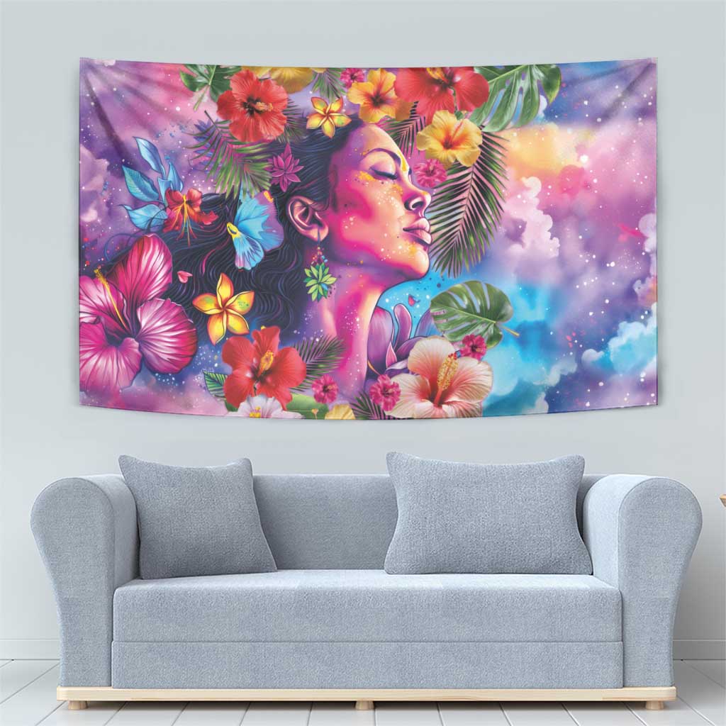 Polynesian Women Tapestry Tropical Plant - Vibrant Surreal Dreamscape Vibe