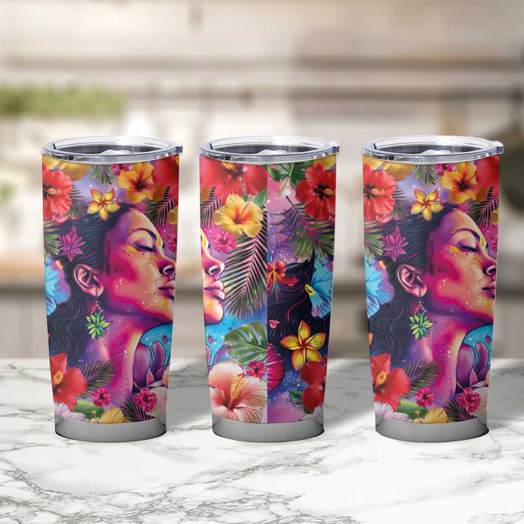 Polynesian Women Tumbler Cup Tropical Plant - Vibrant Surreal Dreamscape Vibe