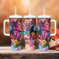 Polynesian Women Tumbler With Handle Tropical Plant - Vibrant Surreal Dreamscape Vibe