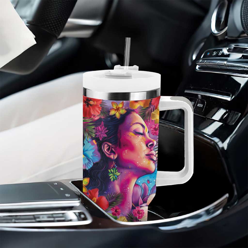 Polynesian Women Tumbler With Handle Tropical Plant - Vibrant Surreal Dreamscape Vibe